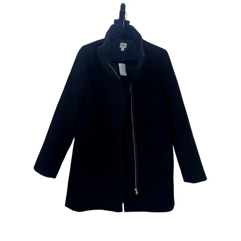 J. Crew Women's Long Sleeve City Coat with Button Neck Black Size 10P NWT